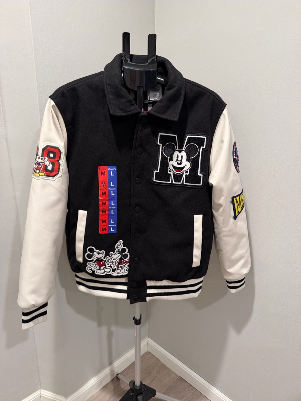 Disney Black and White Mickey Varsity Jacket with Patches unisex